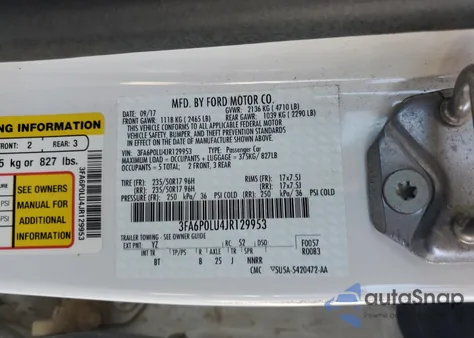 2018 Ford Fusion Se Hybrid z USA, uszkodzony, nr VIN 3FA6P0LU4JR129953